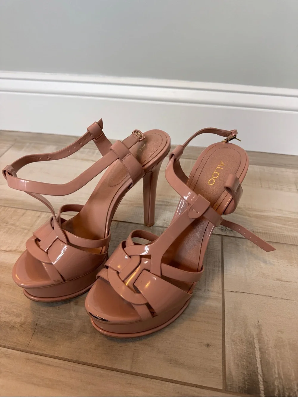 Aldo Glossy Nude-Pink Patent Platform Heels